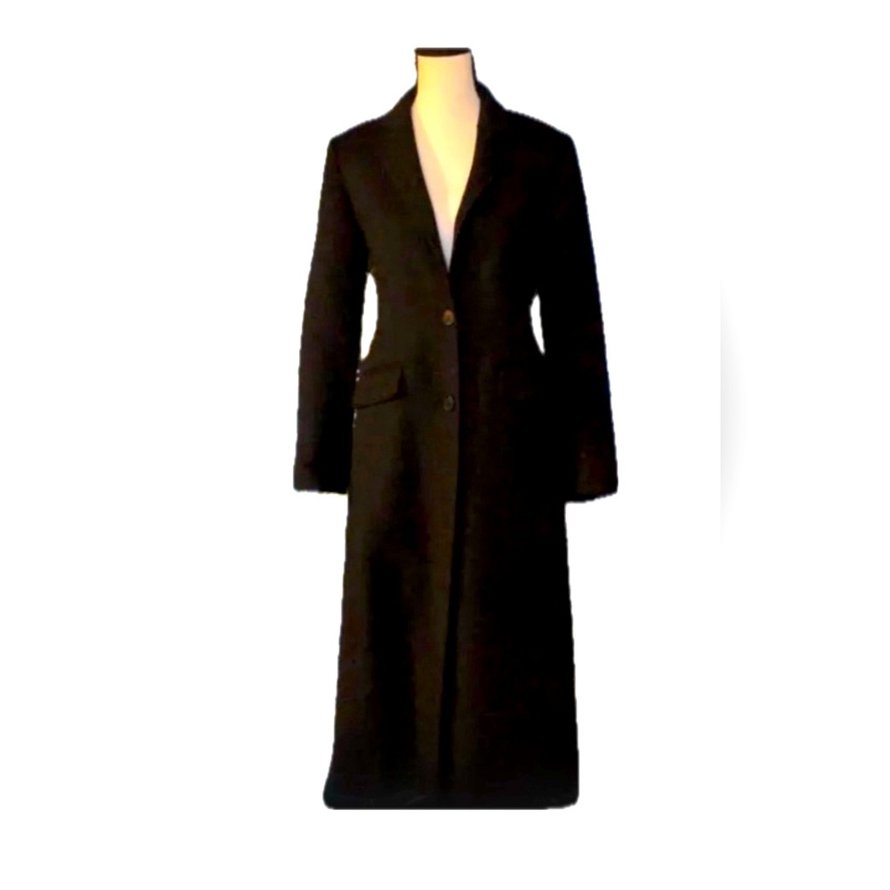 Massimo Dutti like new long black wool s/b 2 button coat with front pockets